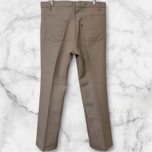 Vintage 1990s Levi's 517 Sta-Prest Khaki Polyester Pant 38 x 32 USA 10517-6122 - Picture 2 of 8